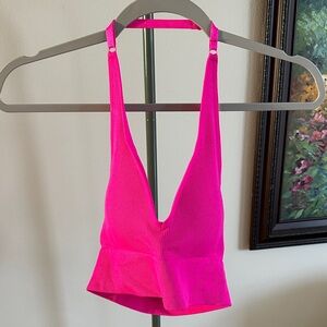 Ribbed Plunge Halter Padded Crop Top